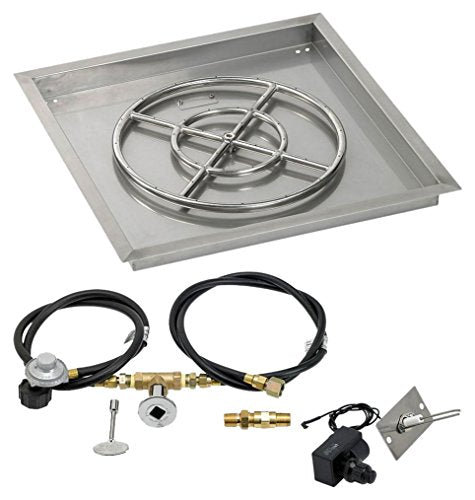American Fireglass SS-SQPKIT-P-24 Propane 24" Square Stainless Steel Drop-in Pan with Spark Ignition Kit (18" Fire Pit Ring)