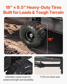 VEVOR 28 Cu.Ft 1800Lbs Steel ATV UTV Trailer Tow Behind Dump Cart, Heavy Duty Pull Behind Utility Dump Trailer for Lawn Mower Trailer Tractor Garden Yard with Removable Rear Panel