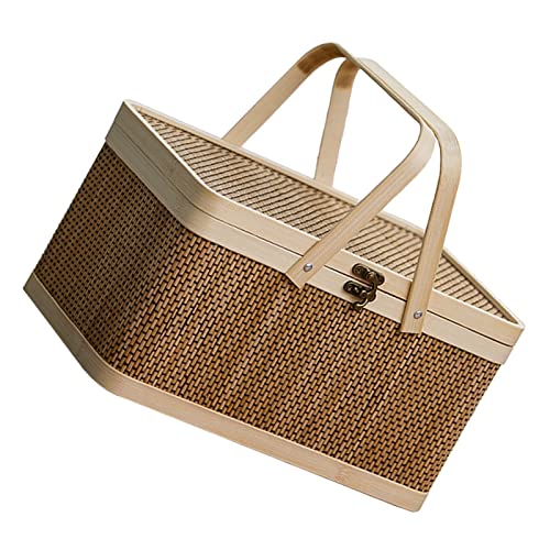 FENOKD Picnic Baskets Woven Basket Picnic Storage Basket Rattan Fruit Basket Basket Sundries Organizer Wicker Serving Basket，