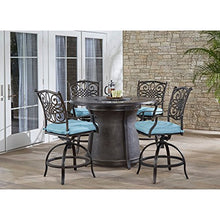 Hanover Traditions 5-Piece Outdoor Dining Set with Fire Pit and 4 Swivel Chairs Blue