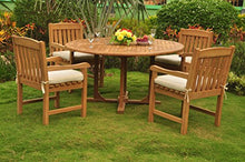 WholesaleTeak New 5 Pc Luxurious Grade-A Teak Wood Outdoor Dining Set - 60" Round Dining Table and 4 Devon Arm/Captain Chairs #WHDSDVl