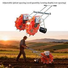 Large Double Wheel Corn Planter, Soybean Hand Seed Spreader, Adjustable Plant Spacing/Depth, Row Spacing, Includes 8 Seed Wheels for Planting Peanuts/Corn/Soybeans/Broad Beans/Rice/Wheat(12-Nozzle)