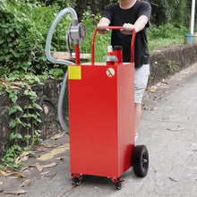 45 Gallon Gas Portable Fuel Caddy with Manual Transfer Pump, Flat-Free Wheels, Gasoline/Diesel Storage Tank and Hose for Car, Truck, Boat, ATV, Lawn Mower,Red.