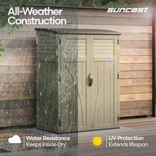 Suncast Outdoor Storage Shed, Water Resistant Resin Vertical Outdoor Storage Cabinet for Patio, Garden Tools, Cushions, & Equipment, Weatherproof Multi-Wall Design, 54 cu. ft., Made in USA