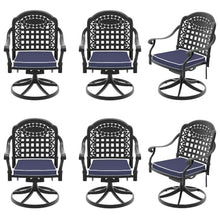 Cast Aluminum Patio Swivel Chair 6PCS With Black Frame and Blue Cushions