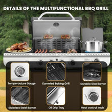Electactic 4-Burner Gas Grill with Side Burner, Stainless Steel Propane Grill with Built-In Thermometer, 42000BTU BBQ Grill for Outdoor Cooking, Patio and Backyard Barbecues
