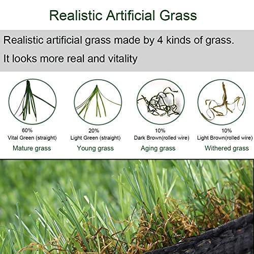 Petgrow Realistic Artificial Grass Turf 10FTx25FT Synthetic Lawn Mat