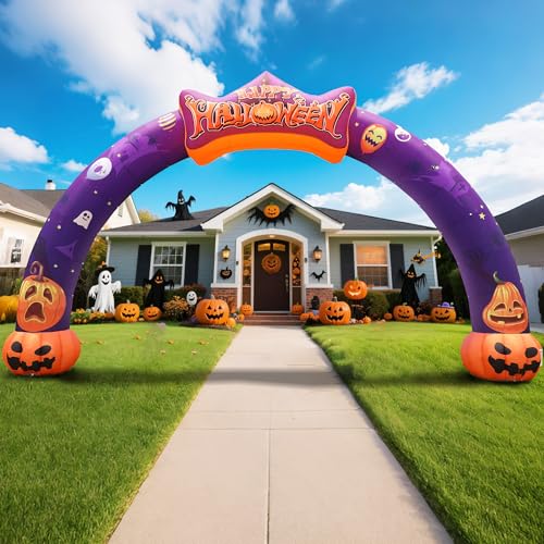 Wellcomer 27FT Halloween Inflatable Pumpkin Arch with Built-in Blower, Blow Up Archway for Outdoor Decoration, Halloween Party, Lawn Garden