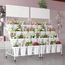 BABYCE Balcony Flower Display Stand Flower Display Stand, 4 Layers Metal Plant Holder with Wheels, Heavy Duty Moving Plant Shelf, for Indoor, Outdoor Patio Garden Corner