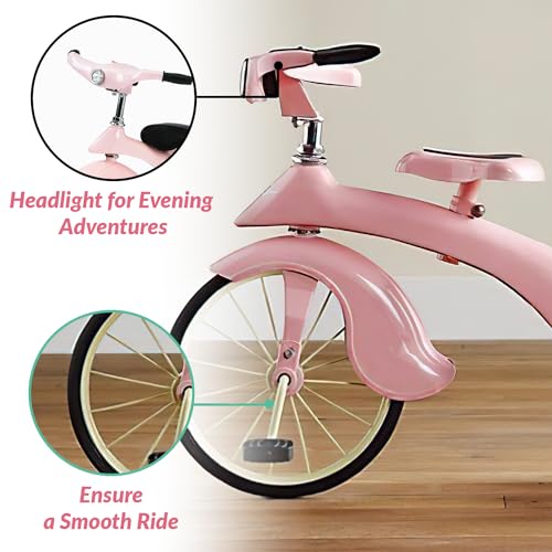 ABABY.COM Personalized Kids Tricycle with LED Headlight Pink