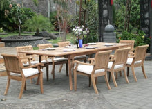 TeakStation 8 Seater Grade-A Teak Wood 9pc Dining Set:Large 117" Rectangle Table and 8 Arbor Stacking Arm Chairs #TSDSAB8