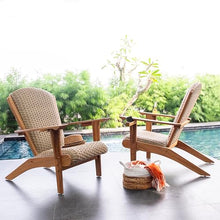 Cambridge Casual Teak Camden Outdoor Adirondack Chair with Padded Woven Seat, Free Patio Cover, Beige All-Weather Wicker & Solid Teak Wood Frame, Quick-Dry Foam Adirondack Chair for Patio