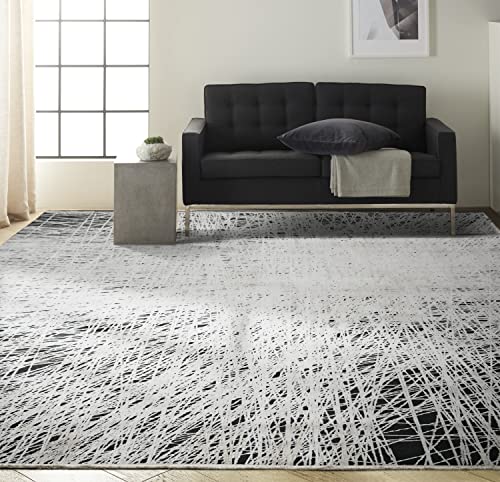 Calvin Klein Balian Area Rug 9' x 12' Modern Abstract Black/Silver
