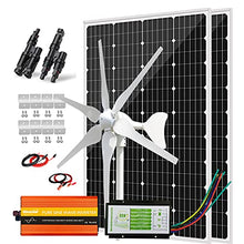 400W Wind Turbine Generator + 2pcs 120W Mono Solar Panels + Hybrid Charge Controller + 2000W Power Inverter +Accessory - 640W Wind Solar Power Kit for Motorhome