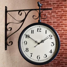 ntumLeap Double Sided Clock Outdoor Clock for Patio, Garage, Area Antique Thermometer Look Train Station Clock Black Two Sided Clock for Indoors/Outdoors