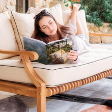 Cambridge Casual Haley Teak Wood Outdoor Sofa Daybed, 3-Seater Patio Couch with Tufted Taupe Cushion & Black Piping, Weather-Resistant Frame, 750 lbs Capacity for Patio, Backyard & Porch