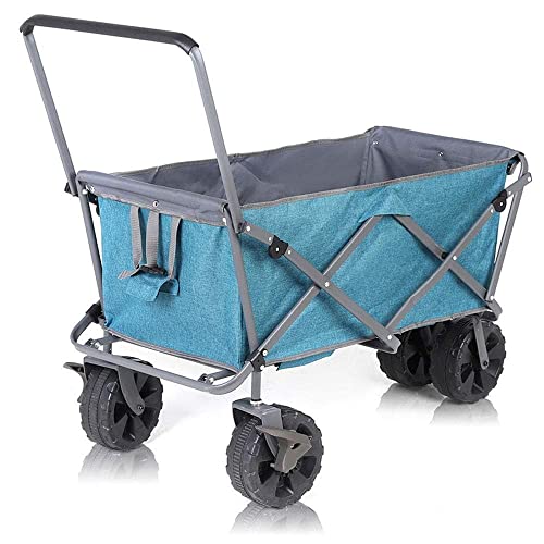 PUCNHZYNW Handcart, Garden Trolley, Folding Wagon Collapsible Trolley Outdoor Cart Folding Camping Cart with Lining for Camping Garden Beach All Terrain with Rubber Wheels with Brakes/Light