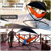 Portable Outdoor Hammock with Quick-Fold Stand,Adjustable Sunshade,Waterproof & UV-Resistant,Heavy-Duty 550lb Capacity,Travel 2-Person Hammock with Storage Bag for Camping,Backyard,Beach,Patio,Indoor