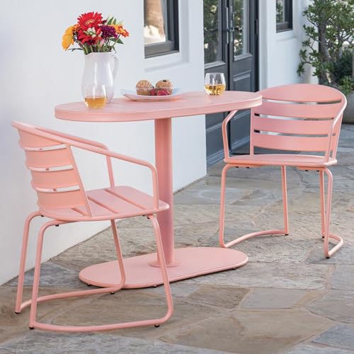 3-Piece Patio Table and Chairs, All Weather Patio Bistro Set, Anti-Rust, Waterproof, for Indoor Outdoor, Coral
