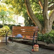 DUYHBAWRS Garden Bench Hardwood Slotted Steel Frame Outdoor Patio Garden Bench Park Seat
