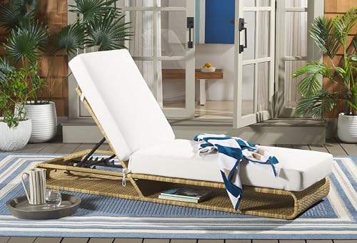 Safavieh Outdoor Collection Vale Natura/White Adjustable Chaise Lounge Chair Natural/White