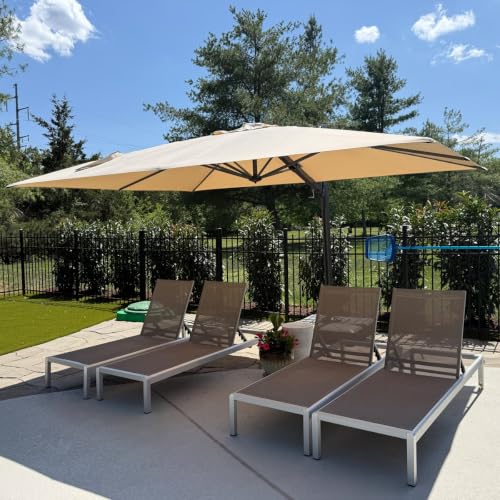 OROTLECT 10' x 13' Rectangular Canilever Umbrella With Base,Beige