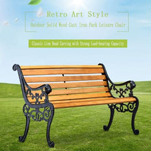 Mfallon Outdoor Garden Bench with Waterproof Cover, Patio Park Lawn Solid Wood Bench with Cast Iron Frame, Patio Porch Furniture Bench with Backrest and Armrests for 2-3 People(Black)