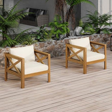 Hassyee Patio Bistro Set with Coffee Table for Living Room, Dining Room, Outdoor Wood Armchairs and Table Set with Removable Cushions for Balcony, Poolside, Garden, Lawn (Beige 2 Chairs)