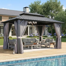 Aoxun Gazebo 10x14 Hardtop Gazebo with Double Galvanized Steel Roof, Gray