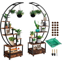 LINYpA66 Plant Stand Indoor 71” Tall 2 PCS Half Moon Indoor Plant Stand with Lockable Wheels, 14-Tier Shelf with Drawer & Accessories, Holder
