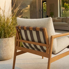 Modway Nomi Teak Wood Outdoor Sling Accent Chair in Sand - Faux Leather Vegan Patio Armchair with Removable Cushioned Upholstery