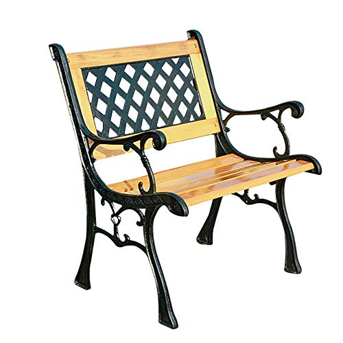 ELUKHT Garden Terrace Park Bench, Recreational Bench with mesh Pattern backrest and armrests, Solid Wood Seats and cast Iron Frame Garden Furniture (Combination 2)