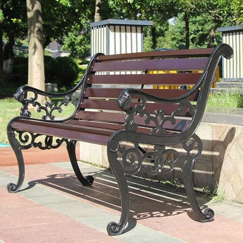 Garden Bench Patio Bench Porch Bnech Chair Deck Hardwood Cast Iron Love Seat,Weather Proof Patio Furniture Bench Chair Slatted seat, for Lawn Yard Porch Work Entryway