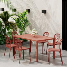 Costaelm 7 piece Outdoor Patio Furniture Sets, Patio Table and Chairs Set, Coffee Table with Stackable Side Chairs Modern Backyard Deck Furniture for Restaurant, Red