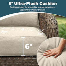 ADRERIC 5-Piece Patio Furniture Set with 6" Ultra-Thick Cushions, Swivel Rocker Chairs with Side Table and Ottoman, All-Weather Round Wicker Conversation Set & Bistro Set for Porch Sunroom Deck, Beige