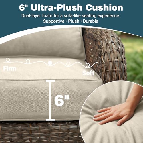ADRERIC 5-Piece Patio Furniture Set with 6" Ultra-Thick Cushions, Swivel Rocker Chairs with Side Table and Ottoman, All-Weather Round Wicker Conversation Set & Bistro Set for Porch Sunroom Deck, Beige