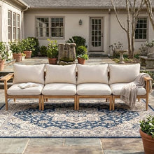 Christopher Knight Home Terassi Acacia Wood Outdoor 4 Seater Sofa with Cushion, Solid Wood Patio Sofa with Removable Cushion, Outdoor Modular Sofa Couch for Patio Furniture Set, Beige+Light Teak