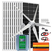 2000W Wind Solar Kit Off Grid Hybrid System with 2KW Power Inverter for 24V Battery Charge：1000W Wind Turbine Generator + 10pcs 100W Mono Solar Panel + Hybrid MPPT Charge Controller + Accessory
