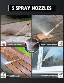 PowerSmart Gas Pressure Washer 3400 PSI, 2.5 GPM Gas Powered Pressure Washer, 212CC Engine, 10" Wheels, 5 Nozzles for Patio, Car, Driveway, Fence & Home Cleaning