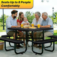 LAUCO Square Picnic Table, Expanded Metal, Black Thermoplastic Coating, Attached Benches, 1-1/2” Umbrella Pole Hole, Outdoor-Rated, 1000 lb Capacity (Black) 36036