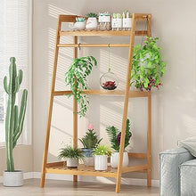 Plant Stand Indoor Bamboo Plant Trellis Floor Flower Pot Base Rack Potted Plant Display Shelf Round Flower Pot Ladder Frame For Corner Outdoor Garden Patio Display Modern Rustic Flower Stand