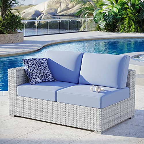 Modway Convene Wicker Rattan Outdoor Patio Left-Arm Loveseat in Light Gray Light Blue