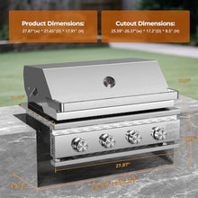 Built In 4-Burner Propane Gas Grill, 304 SS, 32000 BTU, 516sq.in., BBQ