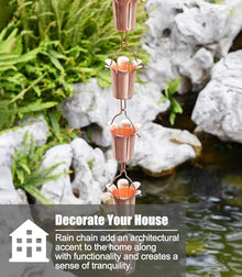 YUSIWOAL Copper Rain Chain with Flower Design - Durable Rainwater Catcher for Eaves Drainage and Downspout Replacement(2.4 m (7.8ft))