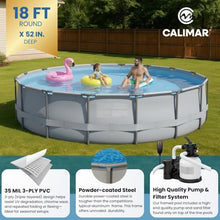 Heavy Duty Frame Above Ground Swimming Pool, CaliFun 18' Round 52" Tall – Rugged 30 mil Liner, Powder‑Coated HD Steel Frame, Easy Setup, Includes Pump, Sand Filter, Skimmer and Pool Cleaner
