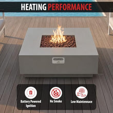 AMS 48" Square Concrete GFRC Propane Gas Fire Pit Table (Light Gray)