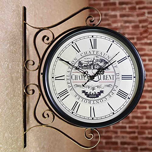 Double Sided Wall Clock, 360 Degree Rotation Garden Clocks Outdoor Waterproof Retro Stand Clock Wall Clock Vintage Indoor Hanging Décor Clock