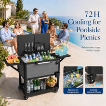 Outdoor Cooler Ice Chest Cart - 104 Qt Patio Rolling Cooler Cart on Wheels, Large Portable Standing Party Beverage Bar Cart with Foldable Shelves & Bottle Opener for Backyard BBQ Deck Camping Gray