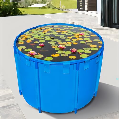 Zfmnoyev Outdoor Round Canvas Fish Pond Swimming Pool, Large Aquarium Pool Pond with Drain Valve, Fold Portable PVC Children's Pool, for Garden Irrigation, Water Storage(1.2x0.8m-900L)