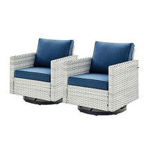 HUMMUH 3-Piece Patio Swivel Chairs Bistro Set Light Beige/Blue